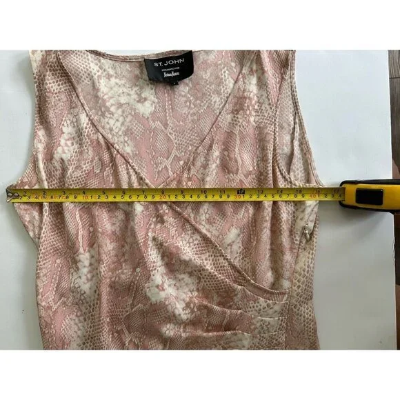 St. John Womens Silk V Neck Faux wrap Pink Snakeskin Print Sleeveless Top Size 4 - Picture 6 of 7